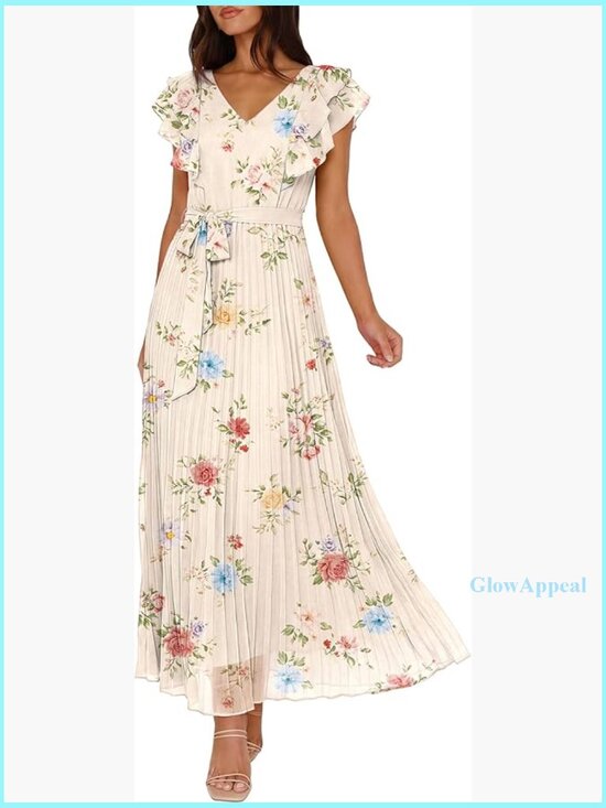 Floral Maxi Dress V-Neck Empire Waist Formal Party Wedding Guest